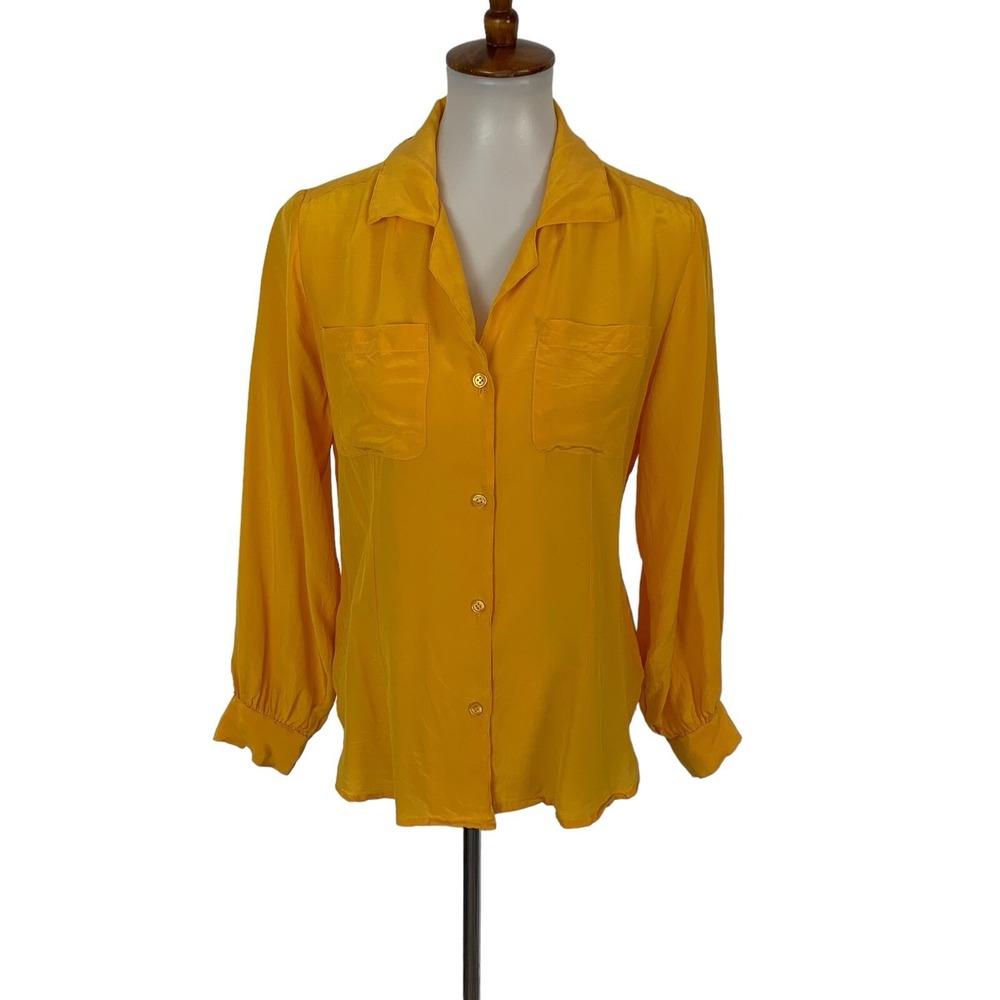 Lowell‎ And Whitney Silk Top 10 Yellow Long Sleeve Button Up Work